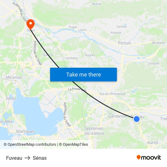 Fuveau to Sénas map