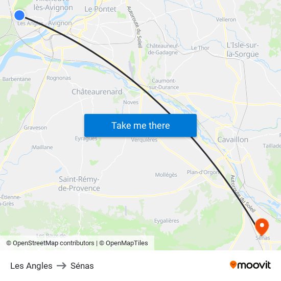 Les Angles to Sénas map
