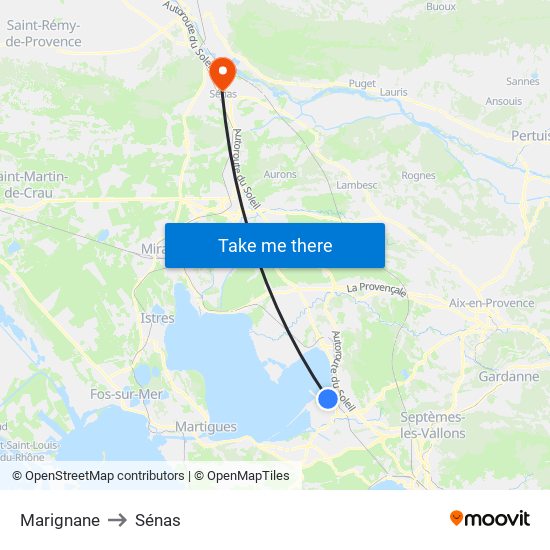 Marignane to Sénas map