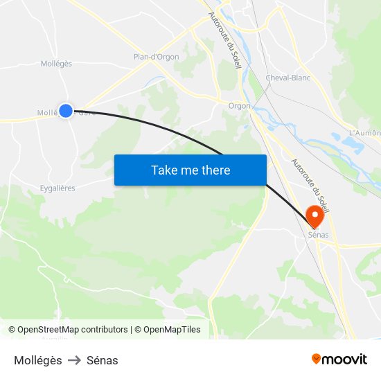 Mollégès to Sénas map