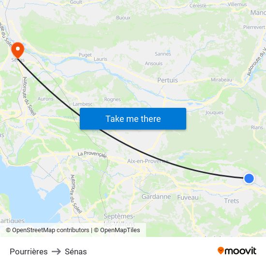 Pourrières to Sénas map