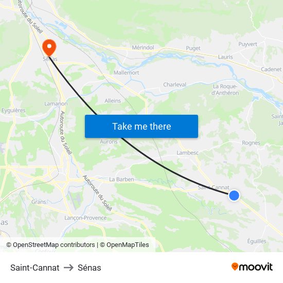 Saint-Cannat to Sénas map