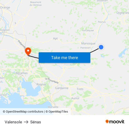 Valensole to Sénas map