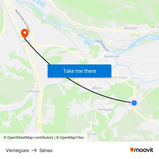 Vernègues to Sénas map