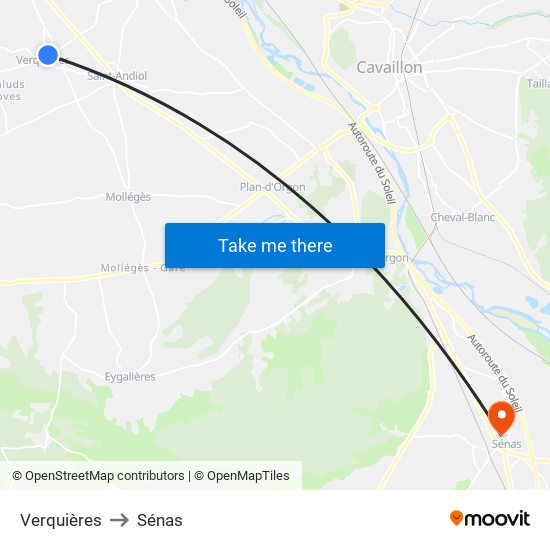 Verquières to Sénas map