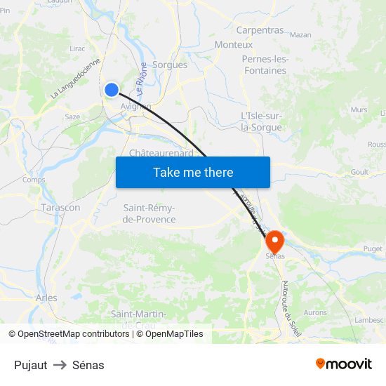 Pujaut to Sénas map