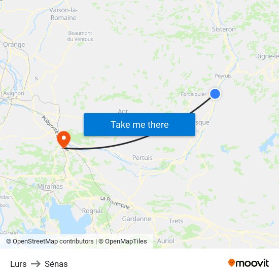 Lurs to Sénas map