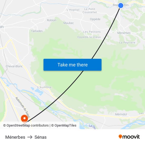 Ménerbes to Sénas map