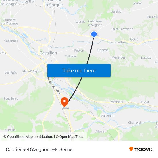 Cabrières-D'Avignon to Sénas map