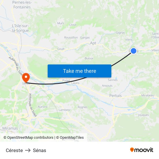 Céreste to Sénas map