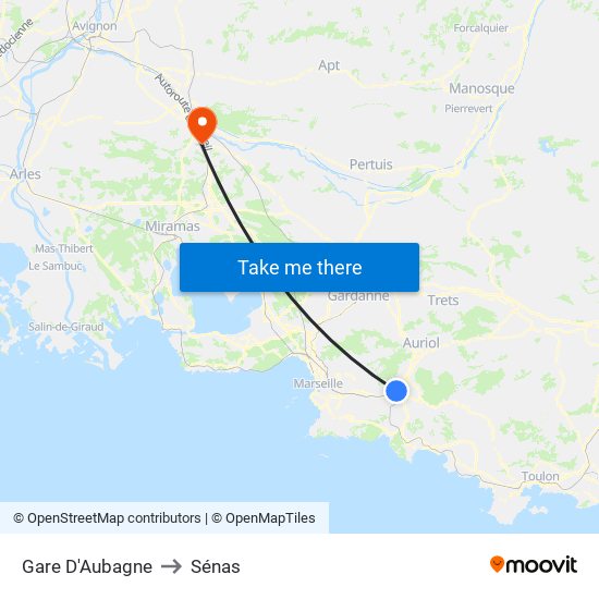 Gare D'Aubagne to Sénas map