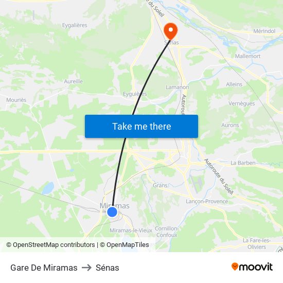 Gare De Miramas to Sénas map