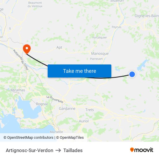 Artignosc-Sur-Verdon to Taillades map