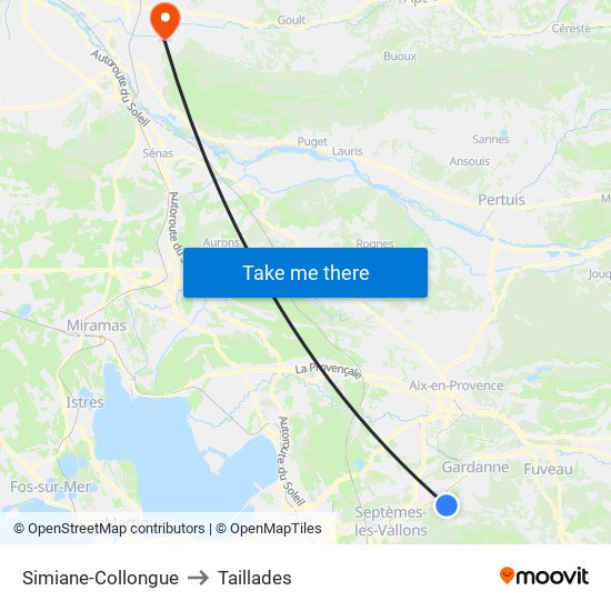 Simiane-Collongue to Taillades map