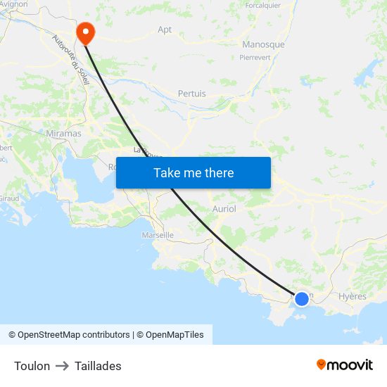 Toulon to Taillades map