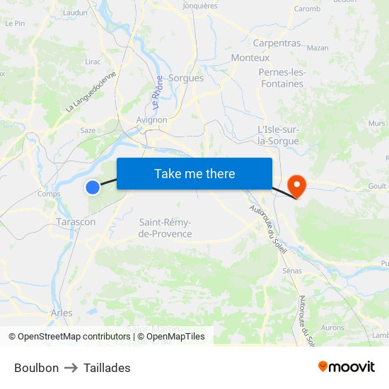 Boulbon to Taillades map