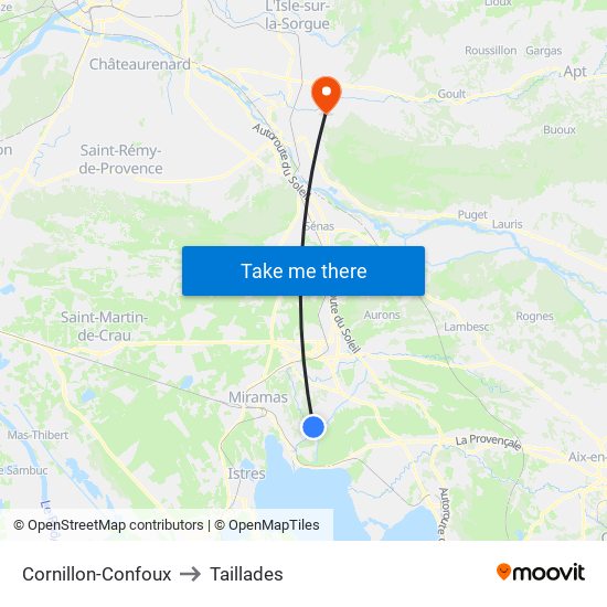 Cornillon-Confoux to Taillades map