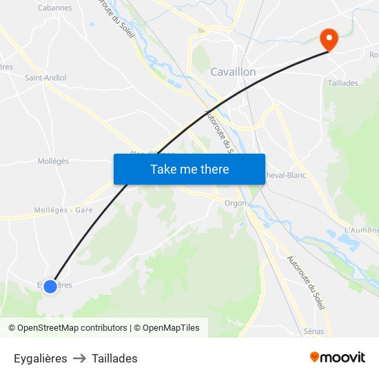 Eygalières to Taillades map