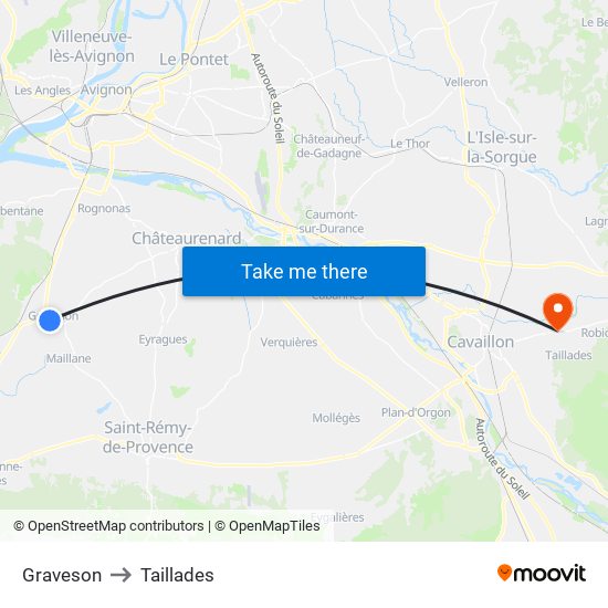 Graveson to Taillades map