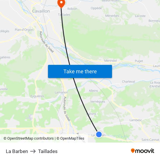 La Barben to Taillades map