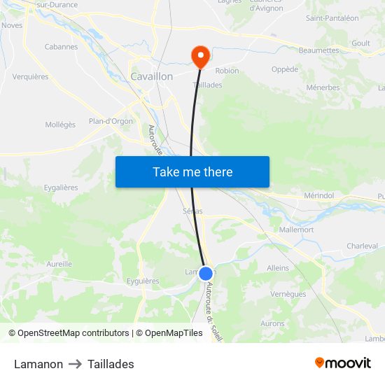 Lamanon to Taillades map