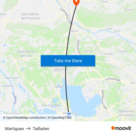 Martigues to Taillades map
