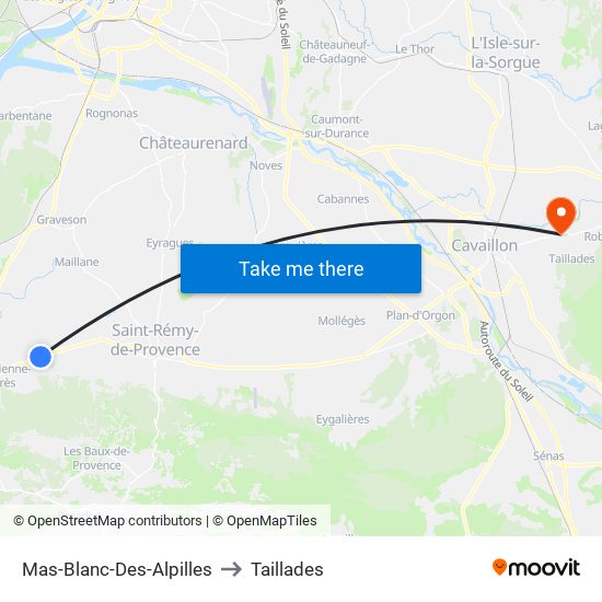 Mas-Blanc-Des-Alpilles to Taillades map