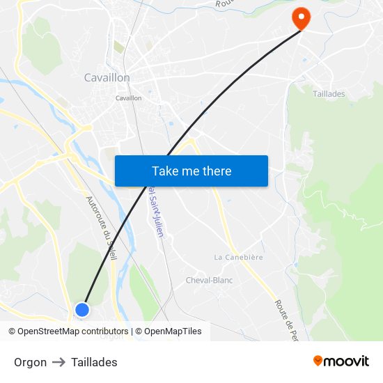 Orgon to Taillades map