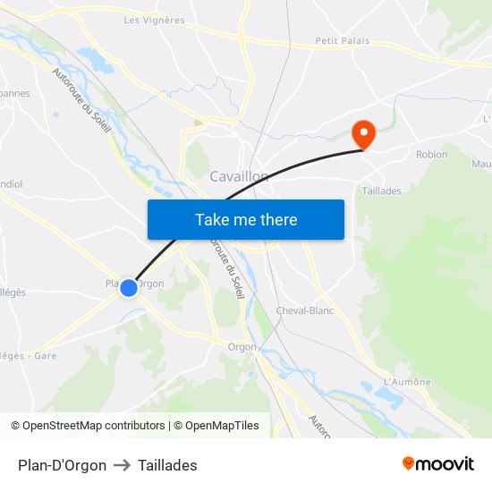 Plan-D'Orgon to Taillades map