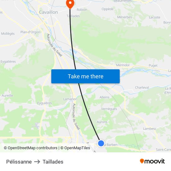 Pélissanne to Taillades map