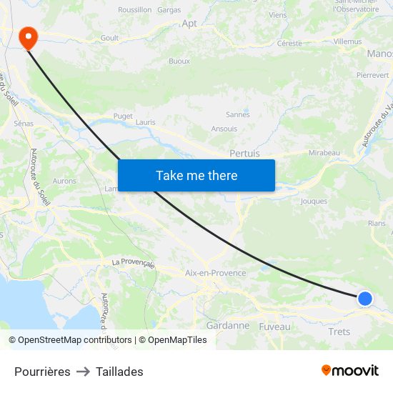 Pourrières to Taillades map