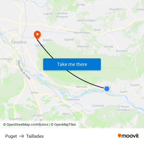 Puget to Taillades map