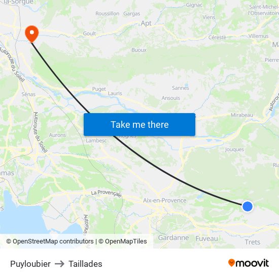 Puyloubier to Taillades map