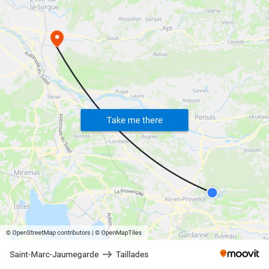 Saint-Marc-Jaumegarde to Taillades map