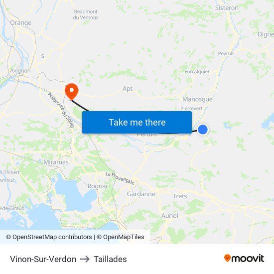 Vinon-Sur-Verdon to Taillades map