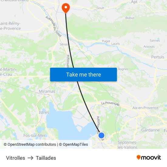 Vitrolles to Taillades map