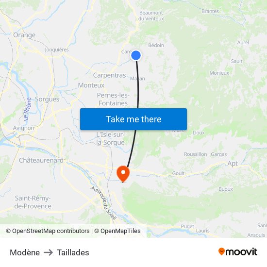 Modène to Taillades map