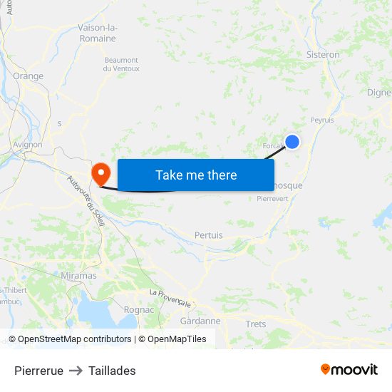 Pierrerue to Taillades map