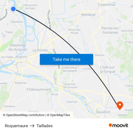 Roquemaure to Taillades map