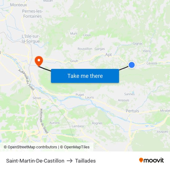 Saint-Martin-De-Castillon to Taillades map