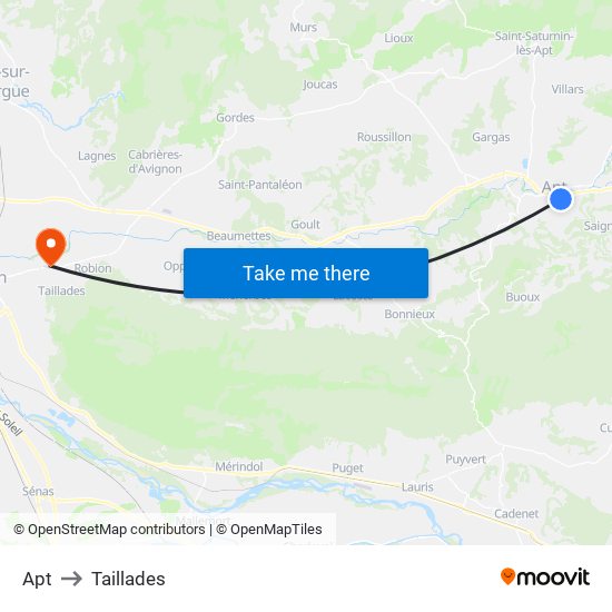 Apt to Taillades map