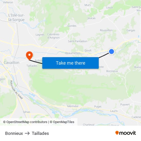 Bonnieux to Taillades map