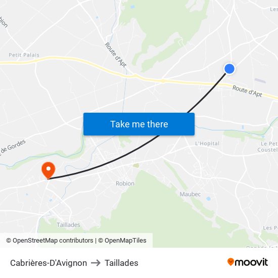 Cabrières-D'Avignon to Taillades map