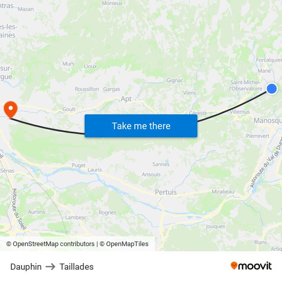 Dauphin to Taillades map