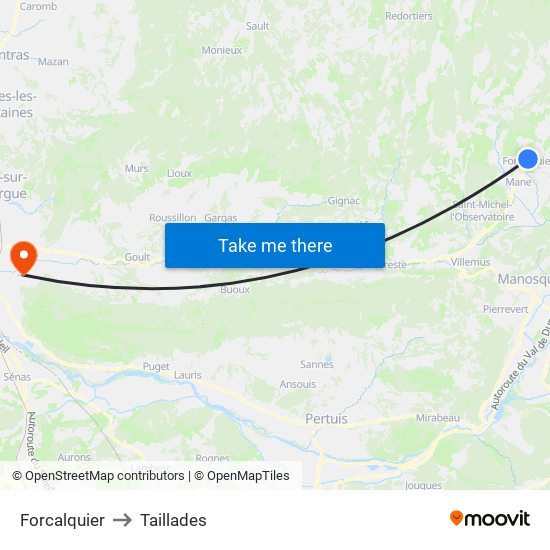 Forcalquier to Taillades map