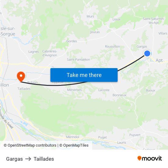 Gargas to Taillades map