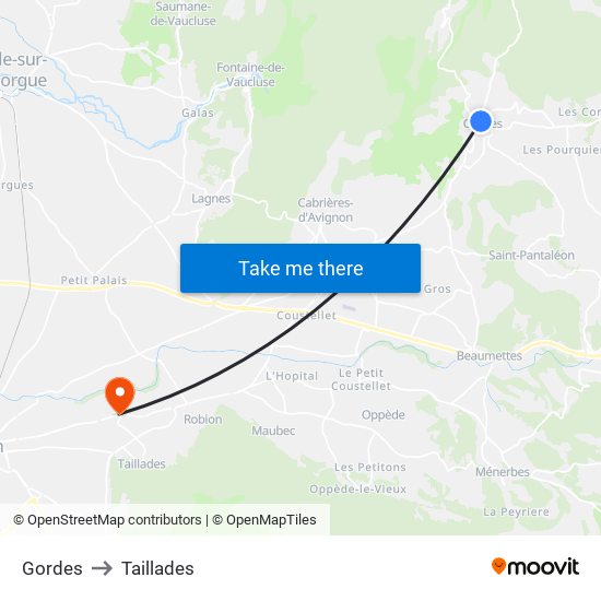 Gordes to Taillades map