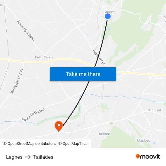 Lagnes to Taillades map