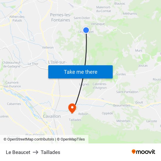 Le Beaucet to Taillades map