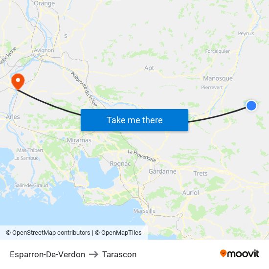 Esparron-De-Verdon to Tarascon map